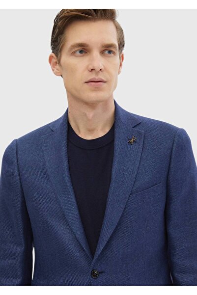 Ramsey Navy Blue Straight Regular Fit Wool Blended Jacket