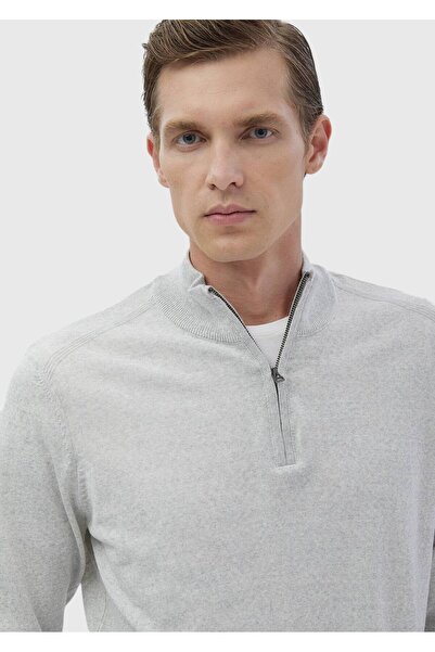 Ramsey Сірий напіврибальський комір, прямий плетіння, вовняна суміш, трикотажний светр