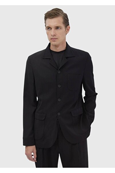 Ramsey Siyah Düz Casual Fit Yün Karışımlı Takım Elbise