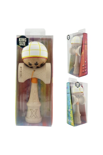 Flippy Kendama X Originala, Profesionala, Flippy, Big Cups V2, Glob Super Sticky Ata 55 cm, Alb/Galben/Rosu