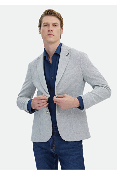 Ramsey Ecru Micro Shirt Shoulder Slim Fit Cotton Blended Knitted Jacket