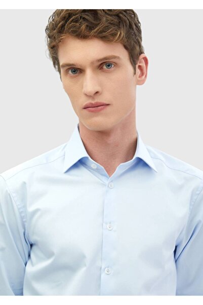 Ramsey Σκούρο μπλε ίσιο υφαντό πουκάμισο 100% βαμβάκι