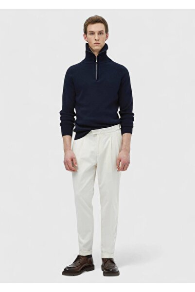 Ramsey Εκρού ίσιο υφαντό παντελόνι καρότου σε καθημερινή εφαρμογή από βαμβακε...