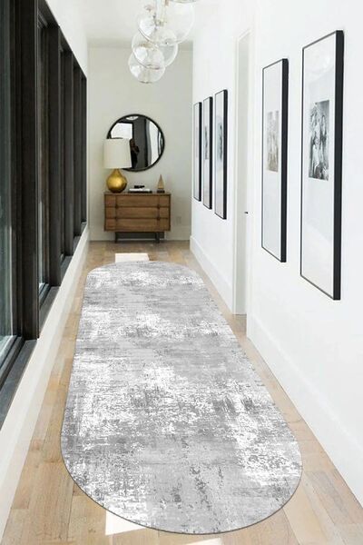 Zeria Home Digital Printed Oval Non-Slip Base Washable Carpet Runner - for Entrance Hallway and Kitchen