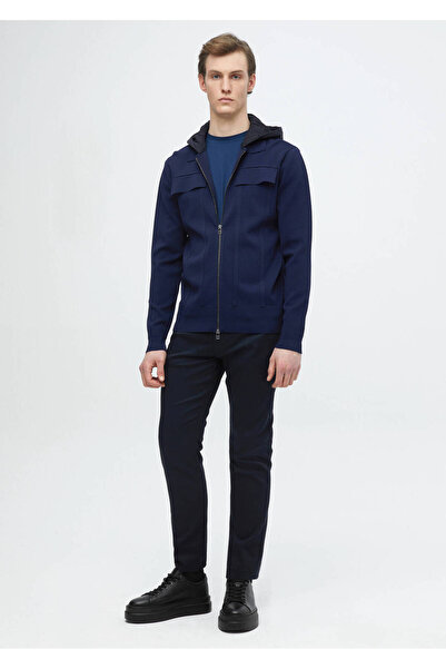 Ramsey Μπλε γιακά πόλο ζακέτα με απλό πλέγμα