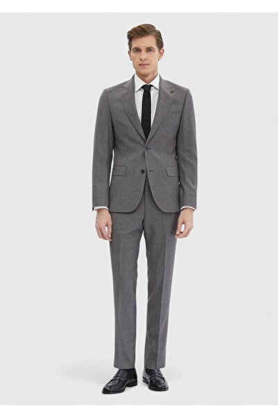 Ramsey Gray Patterned Zeroweight Slim Fit 100% Wool Suit