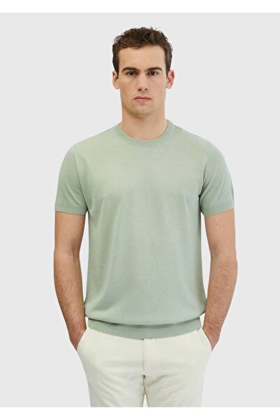 Ramsey Відкритий зелений велосипедний комір Плоский трикотаж з додаванням льону