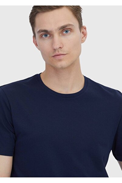 Ramsey Μπλουζάκι Navy Blue Plain Crew Neck 100% βαμβακερό