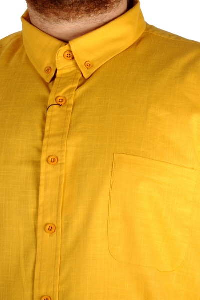 ModeXL Mode Xl Large Size Men's Linen Lycra Shirt with Pockets 20389 Mustard