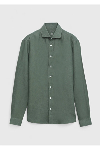 Ramsey Khaki Plain Casual Fit Woven Casual 100% Linen Shirt