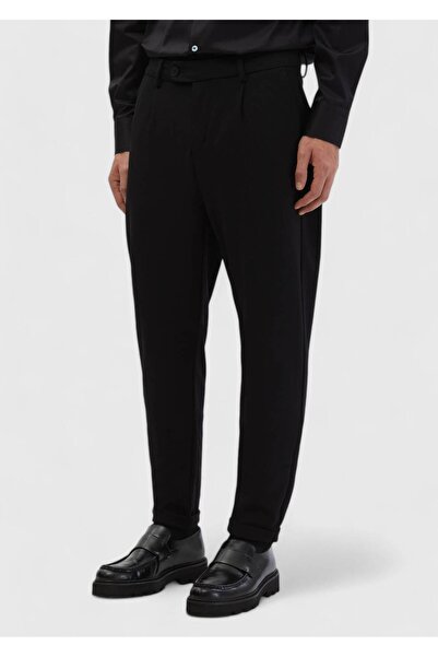 Ramsey Black Straight Knitted Regular Fit Casual Trousers