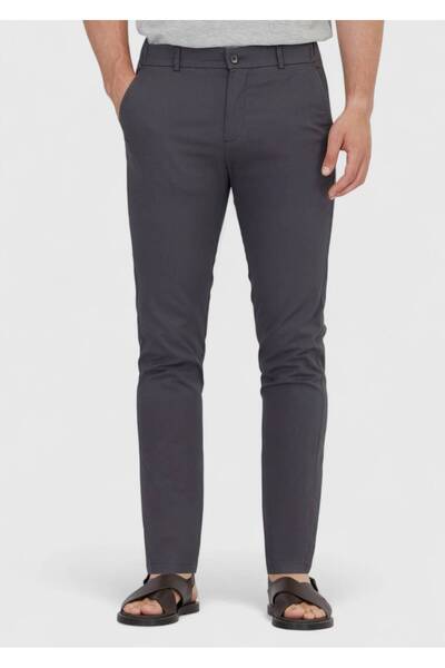 Ramsey Anthracite Plain Woven Jogging Fit Casual Cotton Blend Trousers