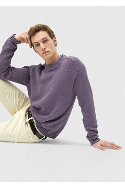 Ramsey Μωβ Crew Neck Πλεκτό Πουλόβερ Σελάντικ 100% βαμβάκι