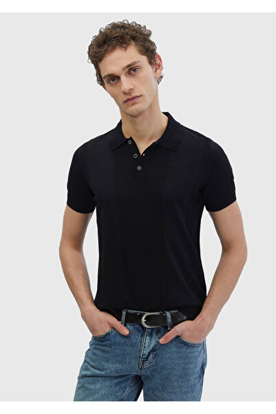 Ramsey Μαύρο πλεκτό ζακάρ με λαιμό πόλο