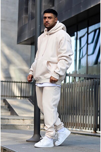 CMZ COLLECTİON Oversized Beige 3 Thread Tracksuit Set