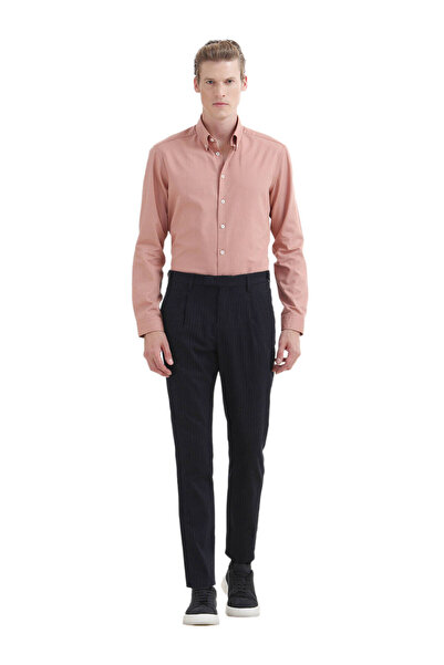 Ramsey Navy Blue Striped Casual Woven Trousers - Regular Fit