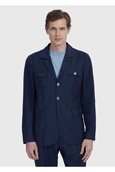 Ramsey Navy Blue Plain Shirt Shoulder Slim Fit 100% Wool Jacket