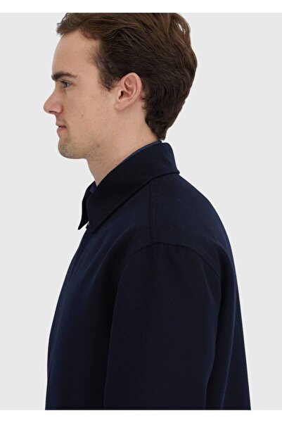 Ramsey Navy Blue Regular Fit Shirt Collar Casual Woven Coat