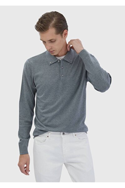 Ramsey Сірий поло з прямим коміром, трикотажний светр