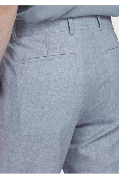 Ramsey Ανοιχτό γκρι απλό ύφασμα Slim Fit Casual 100% μάλλινο παντελόνι