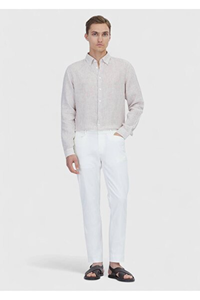 Ramsey Πουκάμισο Casual Fit υφαντό casual 100% λινό με ρίγες από πλακάκια