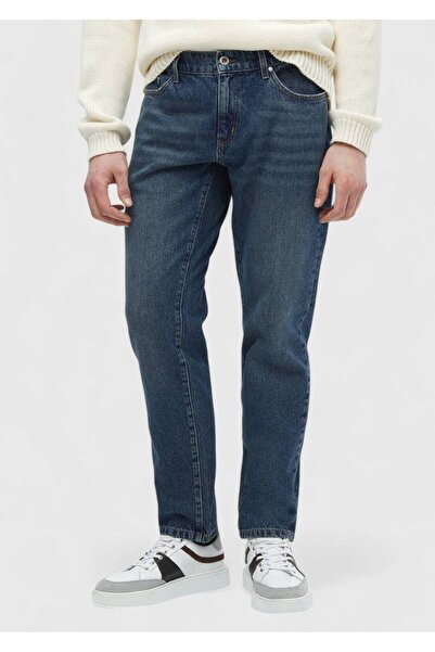 Ramsey Navy Blue Straight Regular Fit Denim 100% Cotton Trousers