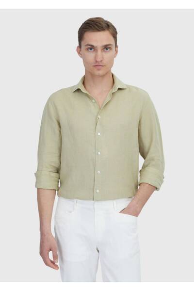Ramsey Light Green Plain Casual Fit Woven Casual 100% Linen Shirt