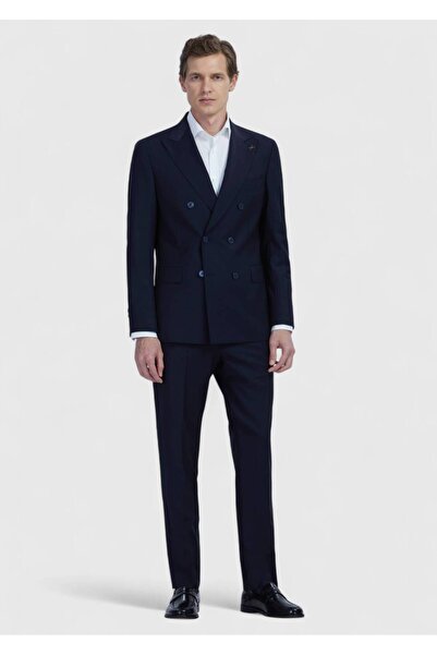 Ramsey Navy Blue Plain Zeroweight Slim Fit Wool Blended Suit
