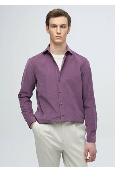 Ramsey Πουκάμισο Lilac Plain Casual Fit Woven Velvet Casual 100% βαμβάκι