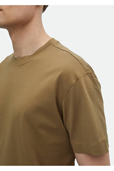 Ramsey Μπλουζάκι από 100% βαμβακερό λαιμόκοψη από μαλλιά Camel Plain Crew