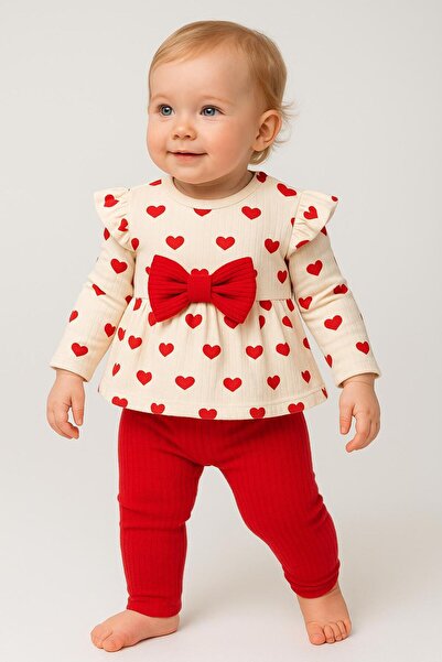 Chicsy Baby Baby Girl Heart Patterned Bow Cotton 2-Piece Set 3-18 Months