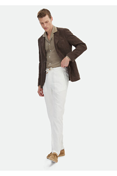 Ramsey Brown Patterned Shirt Shoulder Slim Fit 100% Linen Jacket