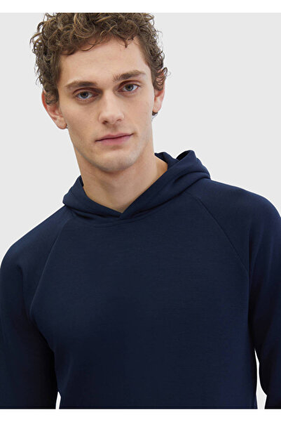 Ramsey Navy Blue Hooded Plain Sweatshirt