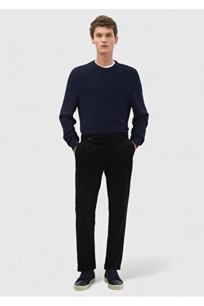 Ramsey Navy Blue Plain Woven Regular Fit Casual 100% Cotton Trousers