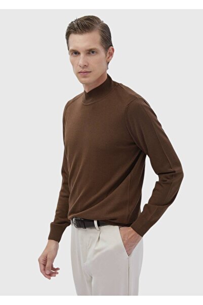 Ramsey Коричневий светр з коміром-стійкою, прямий крій, вовняна суміш