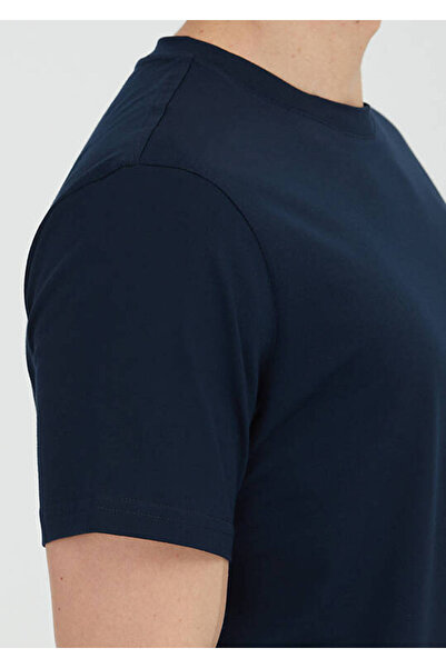 Ramsey Μπλουζάκι Navy Blue Plain Crew Neck 100% βαμβακερό