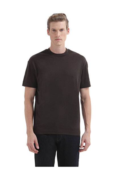 Ramsey Μπλουζάκι καφέ απλό με λαιμόκοψη 100% βαμβάκι