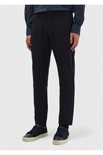 Ramsey Navy Blue Straight Knitted Jogging Fit Casual Trousers