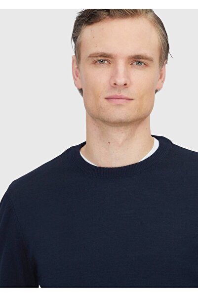 Ramsey Πλεκτό πουλόβερ με μασίφ πλεκτό μαλλί Navy Blue Crew