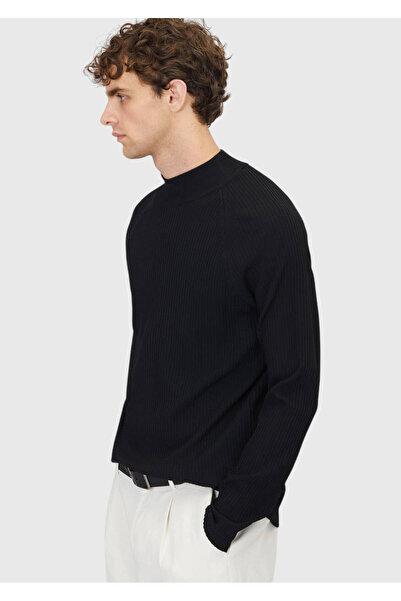 Ramsey Black Half Turtleneck Ribbed Knitwear Sweater