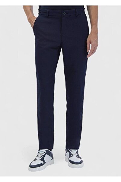 Ramsey Μπλε Navy Plain Woven Jogging Fit Casual βαμβακερό παντελόνι