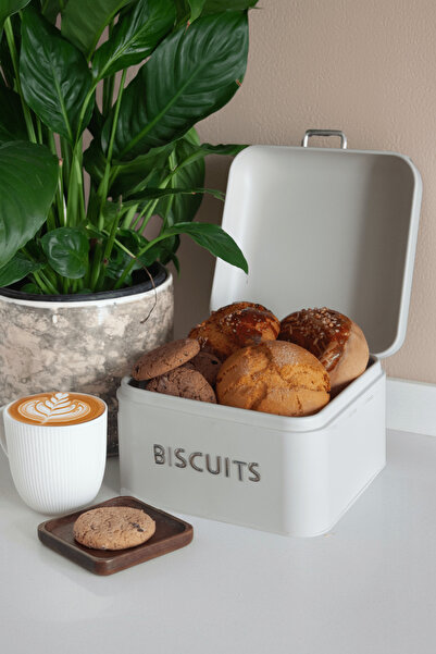 Sarkap Home Biscuits Galvaniz Metal Saklama Kutusu - Krem