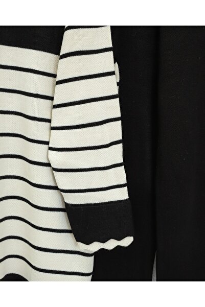 Modamorfo Half-Thigh Striped Knitwear Set - Black