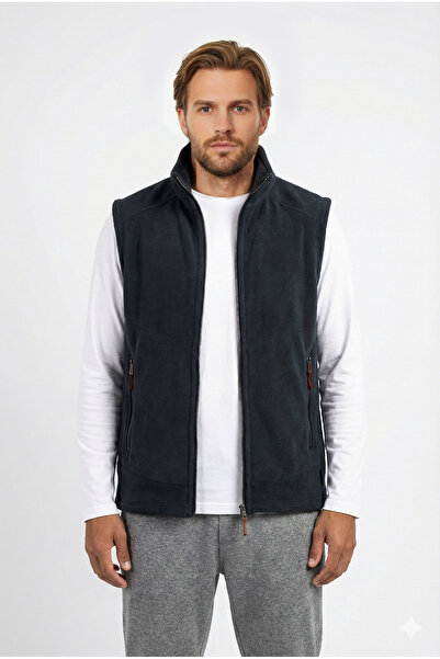 Cottonland Erkek GILET Rahat Kesim Kalın Polar Fleece Spor Yelek FÜME