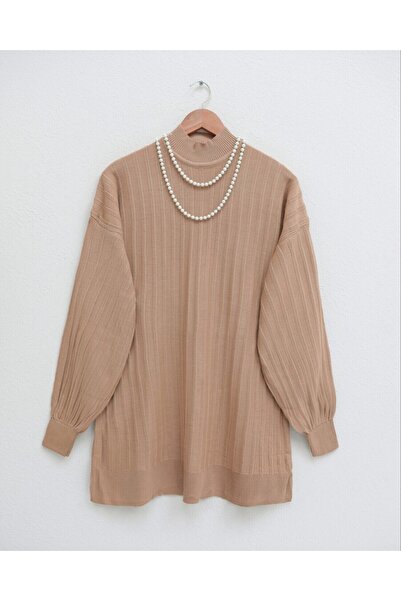 Modamorfo Half-Thigh Balloon Sleeve Knitwear Tunic - Cinnamon