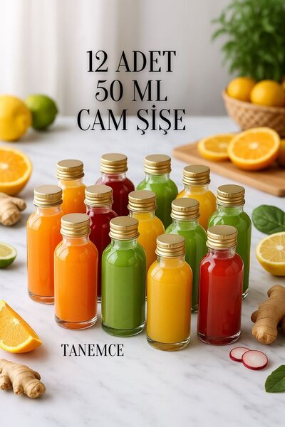 Tanemce 12 Adet Şeffaf Cam Shot Şişesi Sızdırmaz Gold Metal Kapaklı Hediyelik...