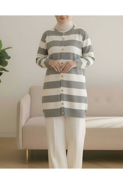 Modamorfo Ringelli Metal Button Steel Knit Casual Cardigan -Cream