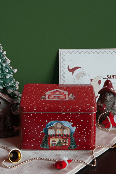 Sarkap Home Yılbaşı Evi Kırmızı Metal Saklama Kutusu