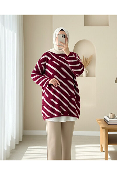 Modamorfo Pulover tricot cu dungi laterale - Bordeaux