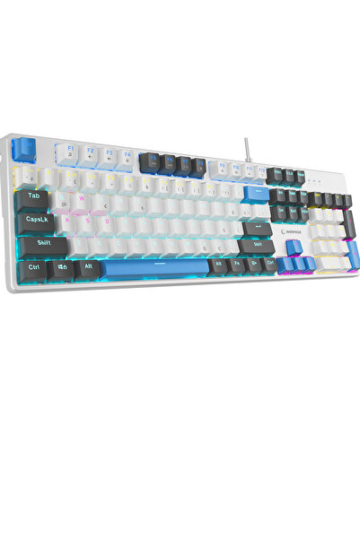 Rampage Nimbus Mekanik Klavye Beyaz USB Rainbow Türkçe Red Switch 26 Tuş Anti-Ghosting Oyuncu Klavyesi